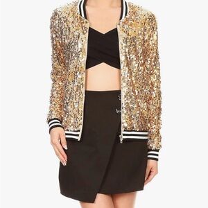 NWOT Gold Sequin Bomber Jacket